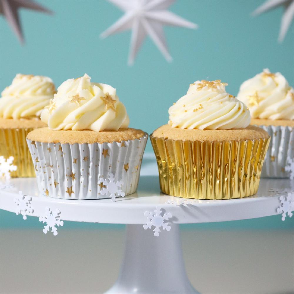 Pme Christmas Foil-lined Cupcake Cases - Golden Stars (Pack Of 60)