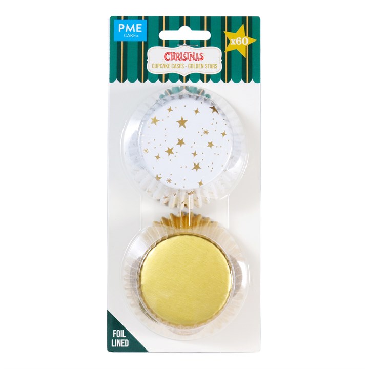 pme Christmas Foil-lined Cupcake Cases - Golden Stars (Pack of 60)