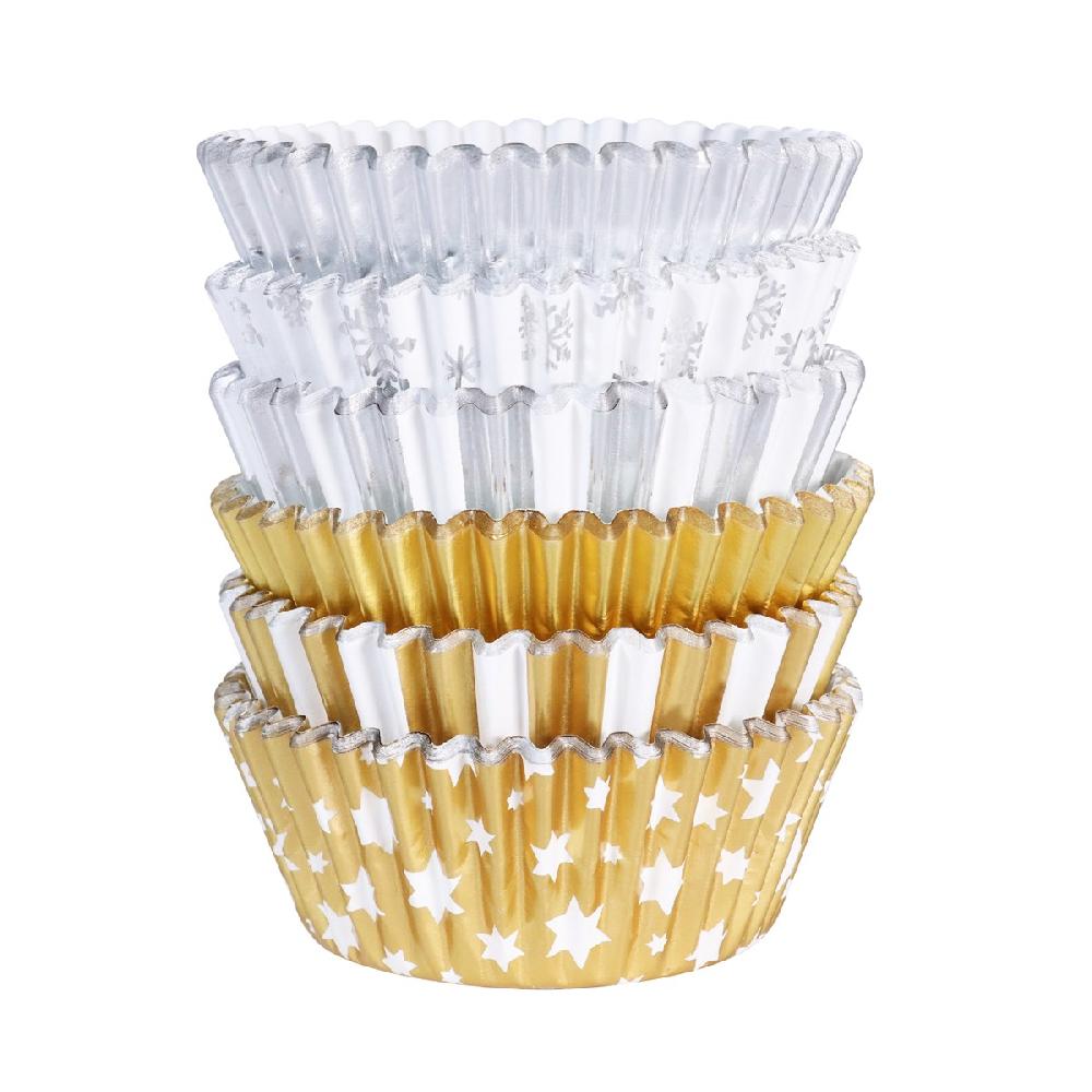 Pme Christmas Foil-lined Cupcake Cases - Metallic Gold & Silver (Pack Of 100)