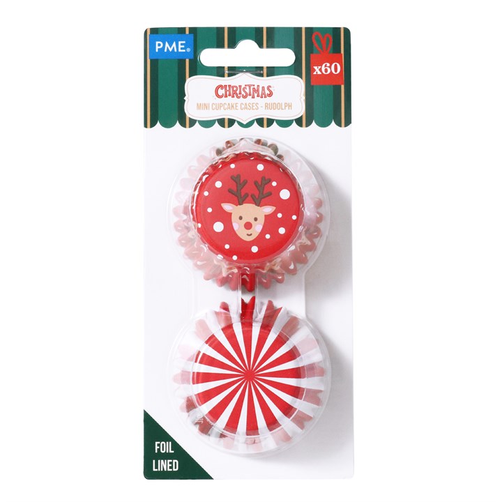 pme Christmas Foil-lined Cupcake Cases Rudolph - Mini Size (Pack of 60)