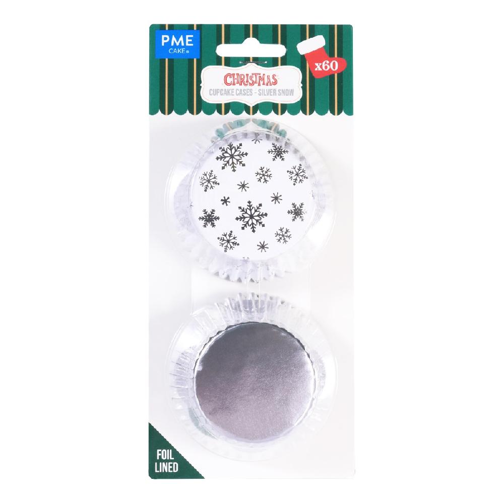 Pme Christmas Foil-lined Cupcake Cases - Silver Snow (Pack Of 60)