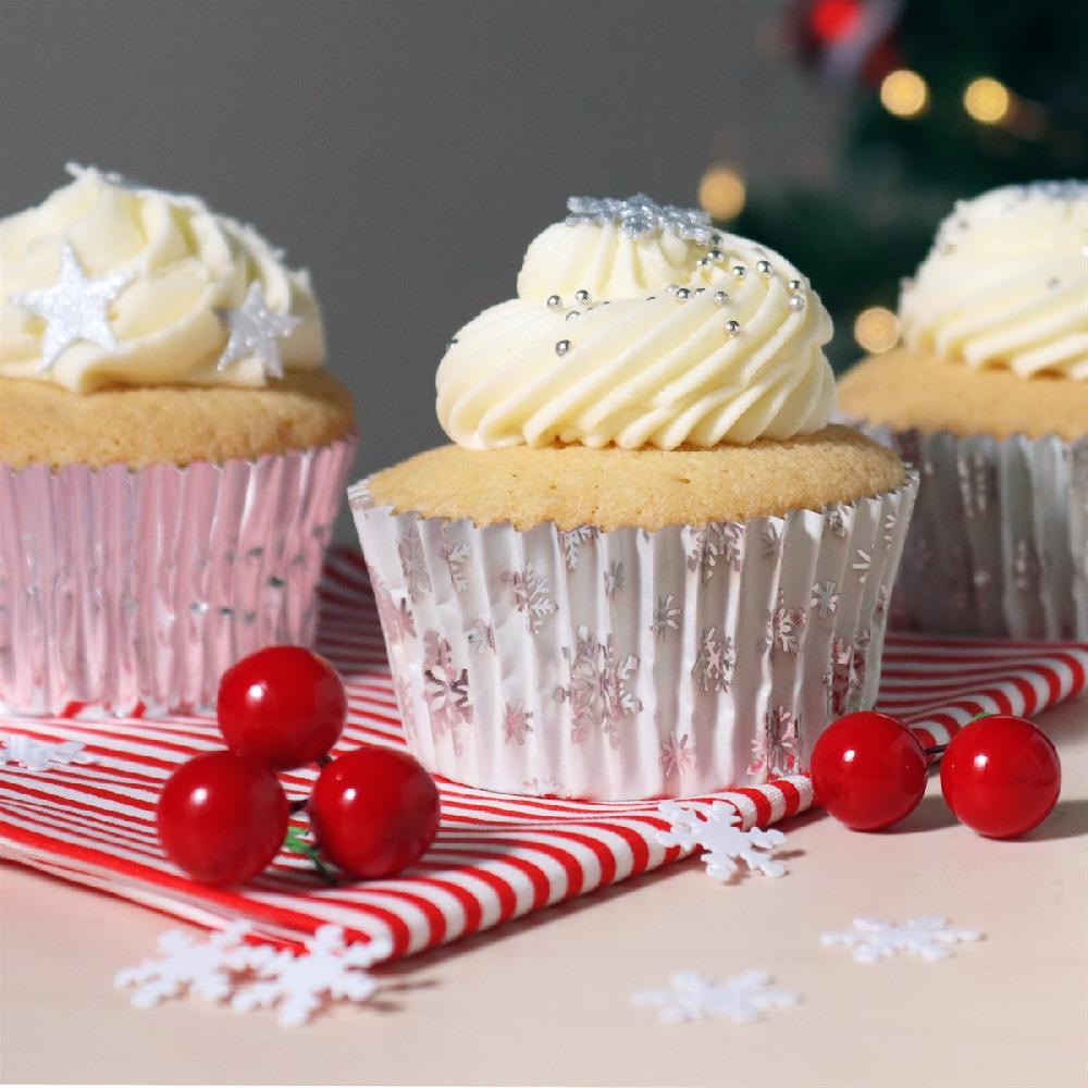 Pme Christmas Foil-lined Cupcake Cases - Silver Snow (Pack Of 60)