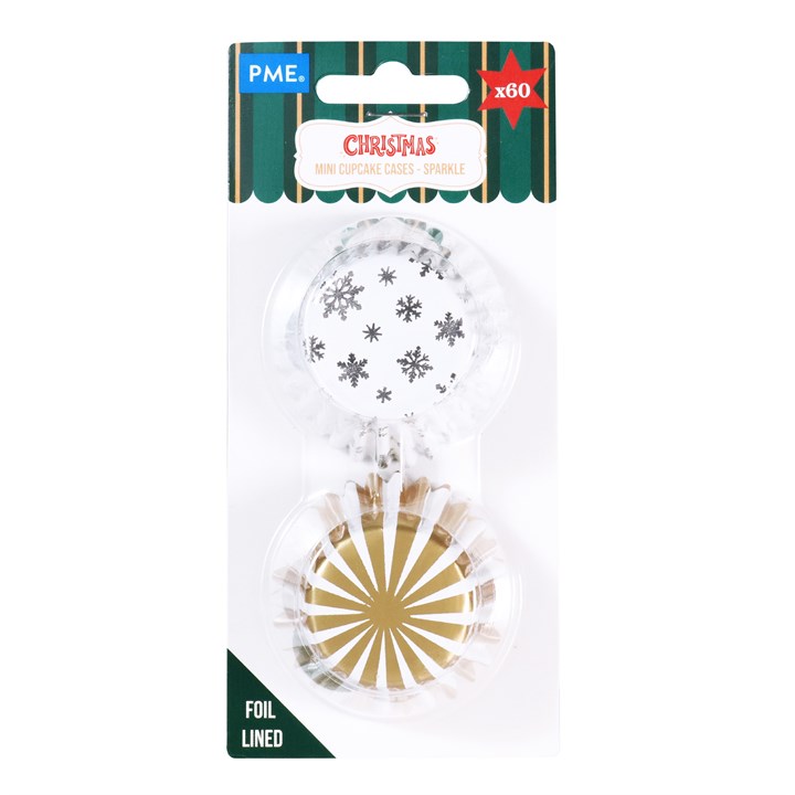 pme Christmas Foil-lined Cupcake Cases Sparkle - Mini Size (Pack of 60)