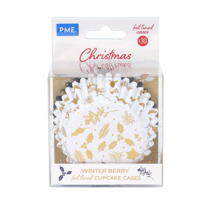 Pme Christmas Foil-lined Cupcake Cases - Winter Berries (Pack Of 30)