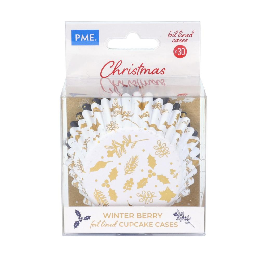 Pme Christmas Foil-lined Cupcake Cases - Winter Berries (Pack Of 30)