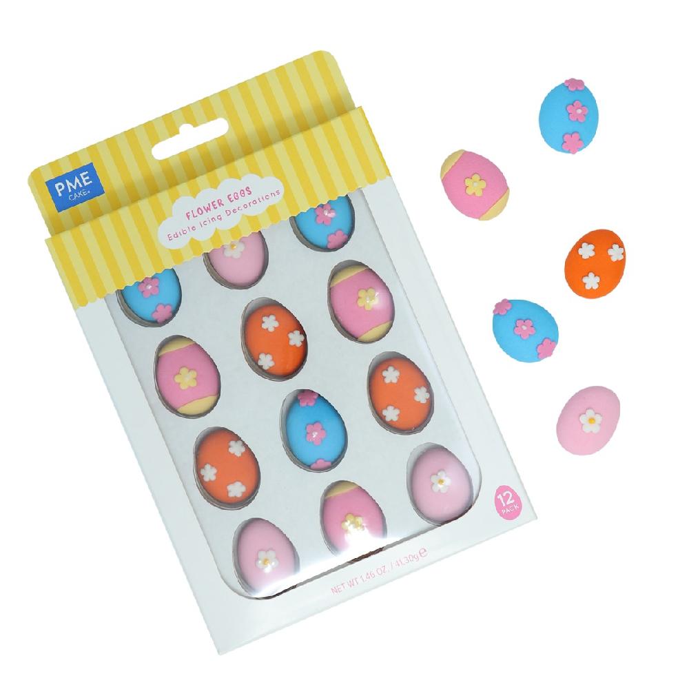 Pme Easter Edible Sugar Decorations - Flower Eggs (Pack Of 12)