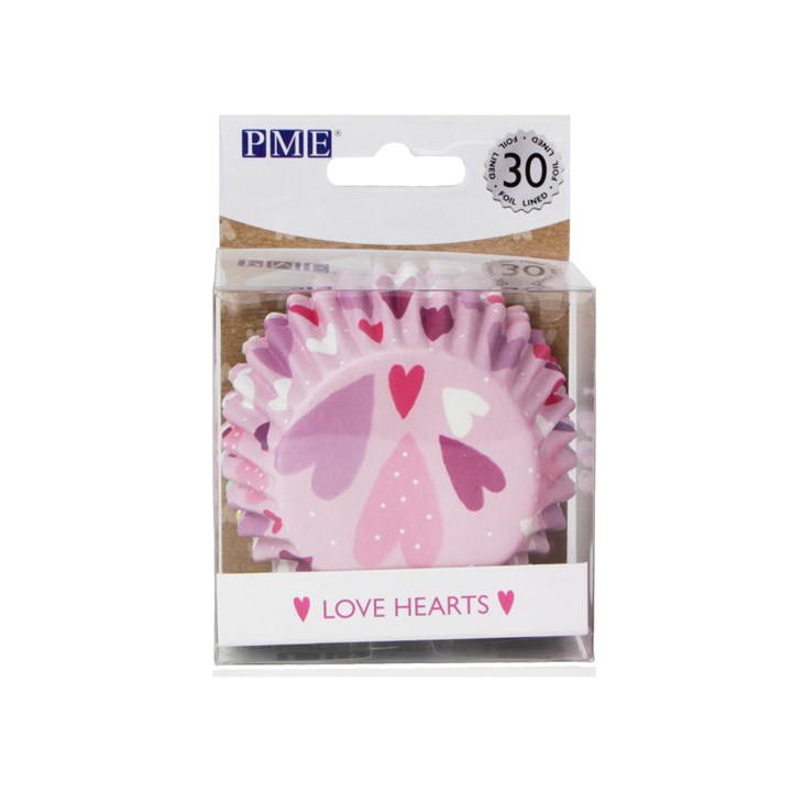 Pme Foil-lined Cupcake Cases (Pack Of 30) Pink Love Hearts