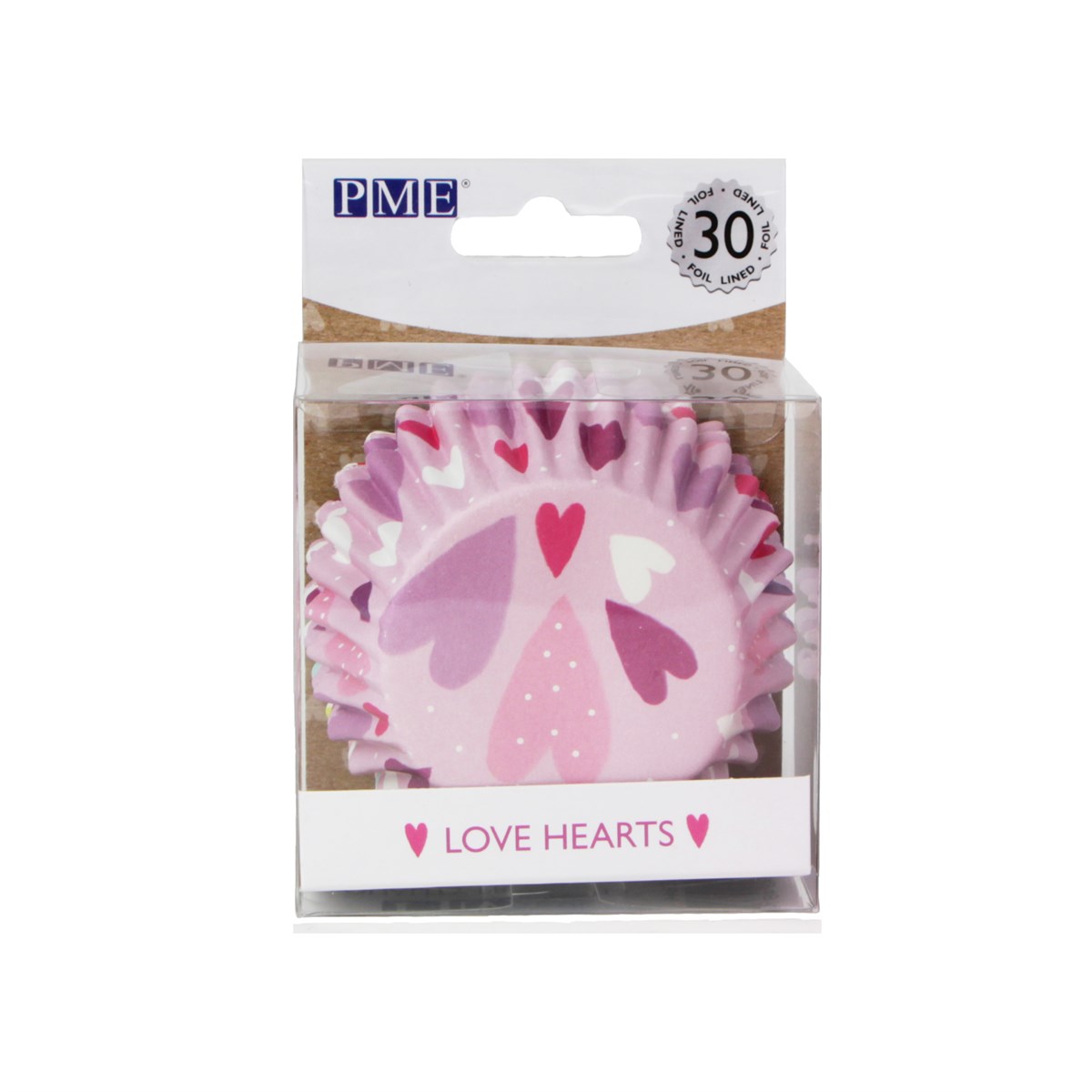 Pme Foil-lined Cupcake Cases (Pack Of 30) Pink Love Hearts
