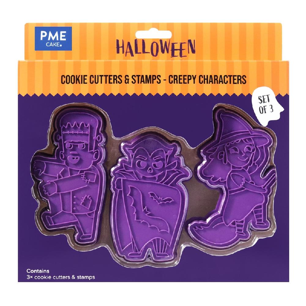Pme Halloween Cookie Cutters & Stamps - Creepy Characters (Set Of 3)