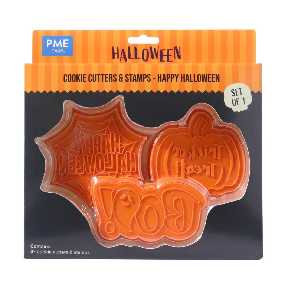 Pme Halloween Cookie Cutters & Stamps - Happy Halloween (Set Of 3)
