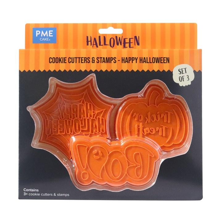 pme Halloween Cookie Cutters & Stamps - Happy Halloween (Set of 3)