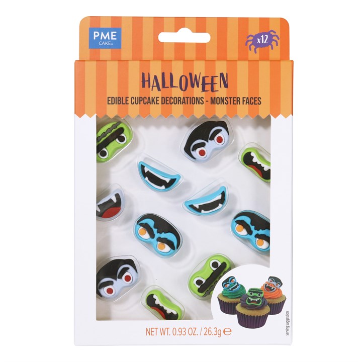 pme Halloween Edible Sugar Decorations - Monster Faces (Set of 12)
