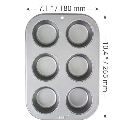 Pme Non Stick - 6 Cup Muffin Pan (26.5 X 18 X 3cm / 10.4 X 7.1 X 1.2”)