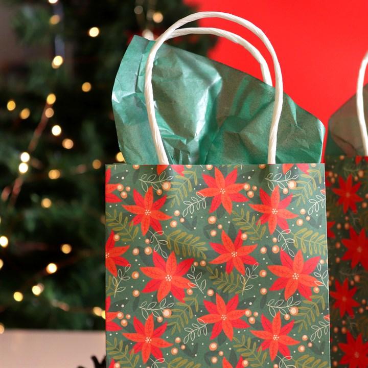 Pme 4 Christmas Paper Treat Bags - Poinsettia
