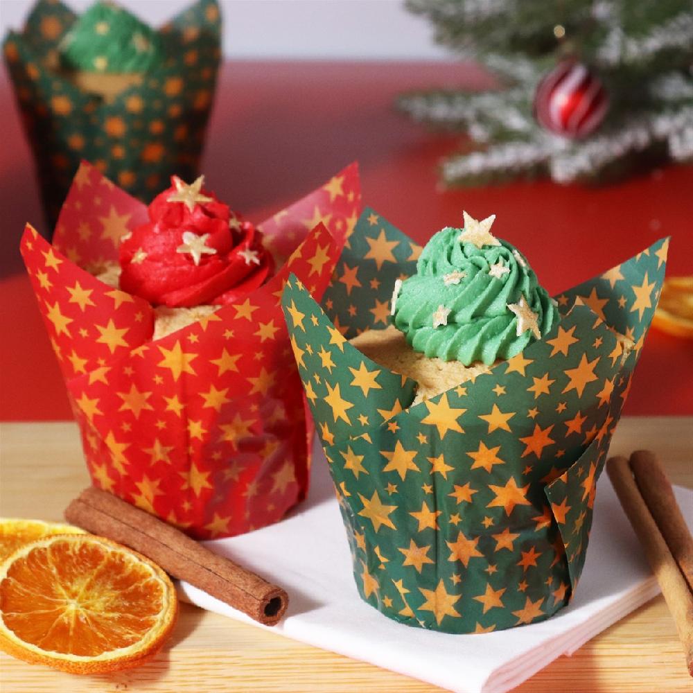 Pme Christmas Tulip Muffin Cases - Stars (Pack Of 24)