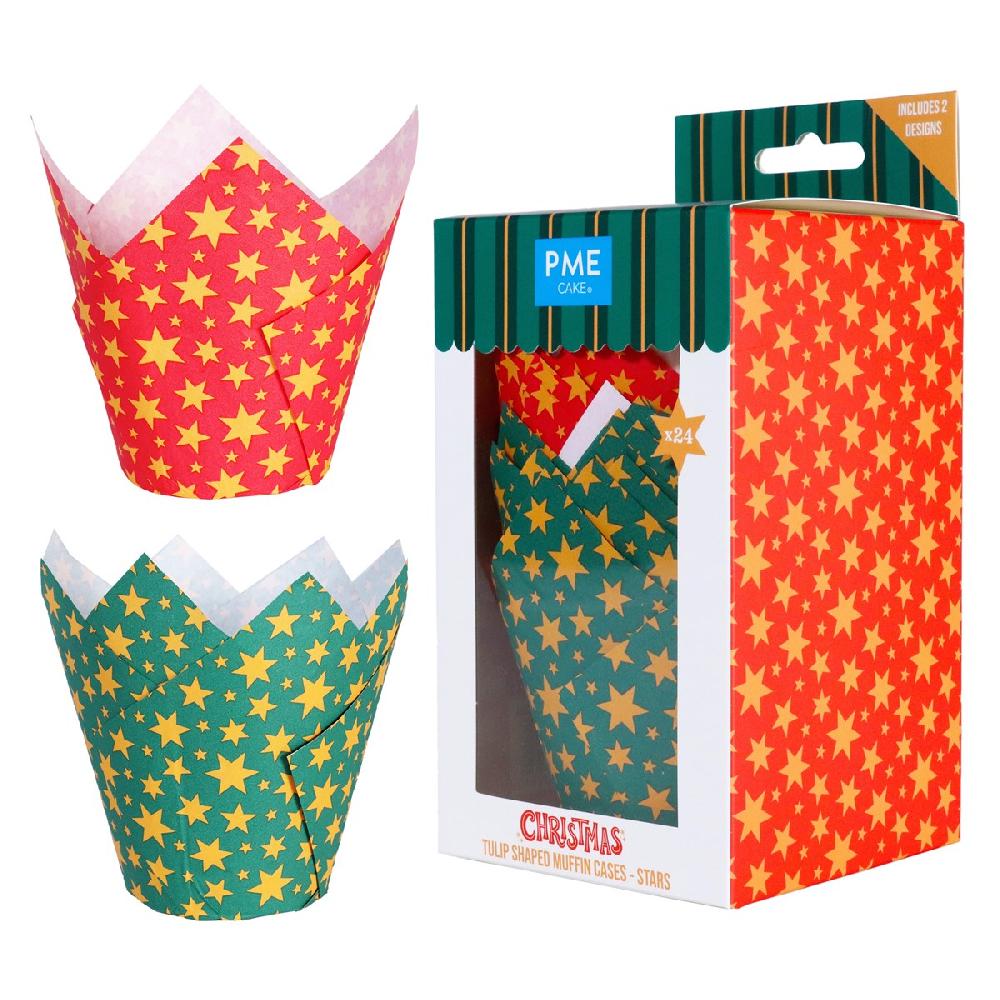 Pme Christmas Tulip Muffin Cases - Stars (Pack Of 24)