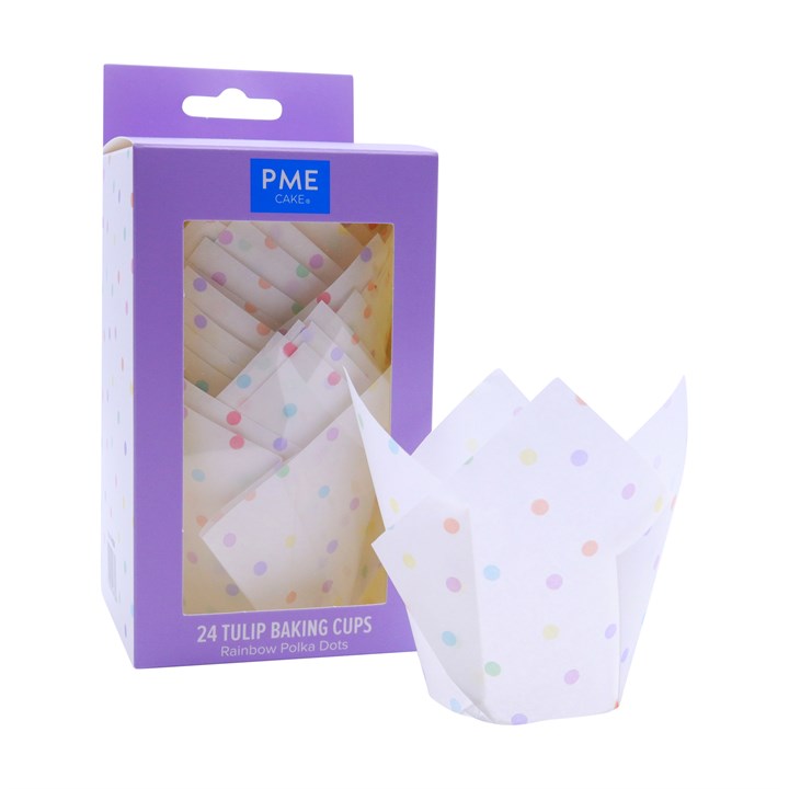 pme Tulip Muffin Cases – Rainbow Polka Dots Pk/24
