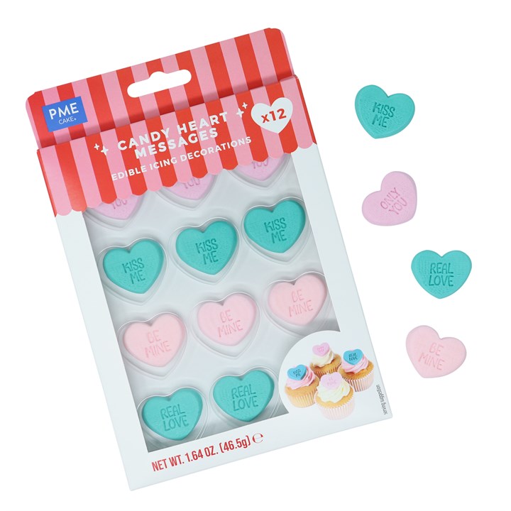 pme Valentines Edible Sugar Decorations - Candy Heart Messages (Pack of 12)