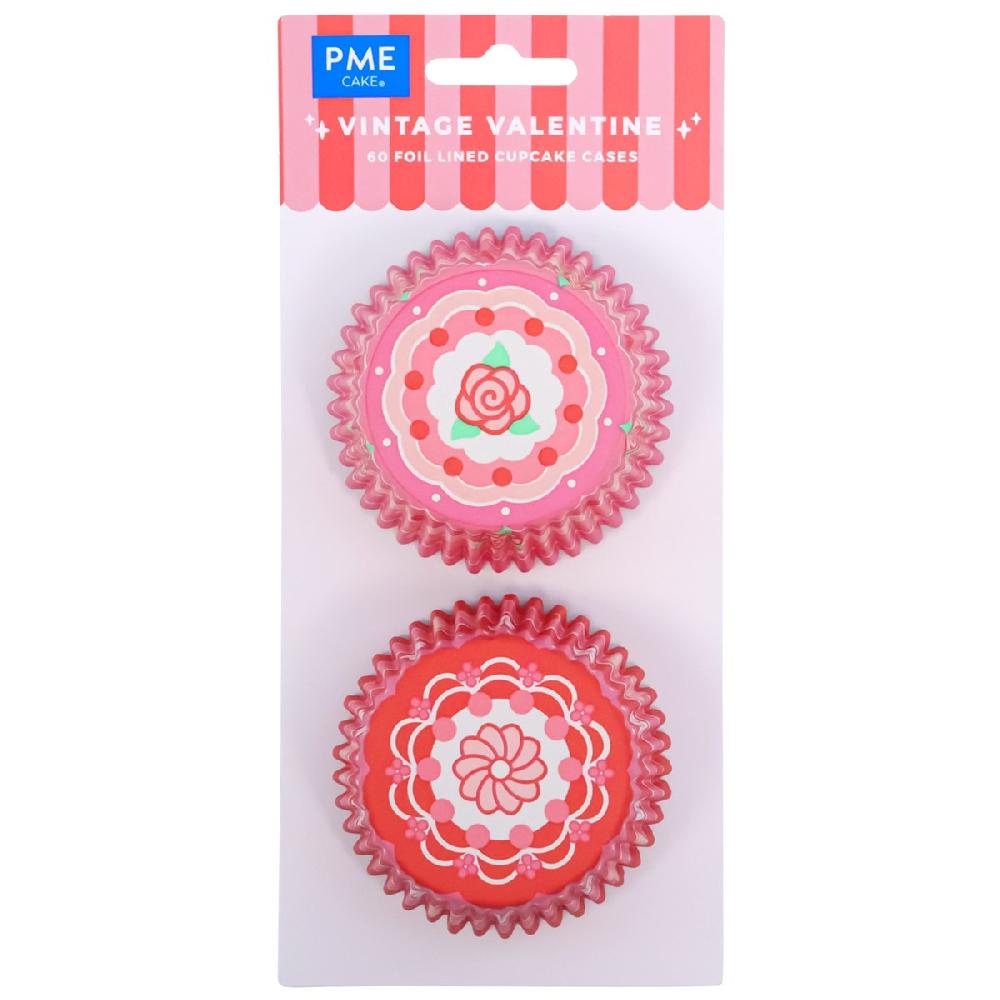 Pme Valentines Foil-lined Cupcake Cases - Vintage Valentine (Pack Of 60)