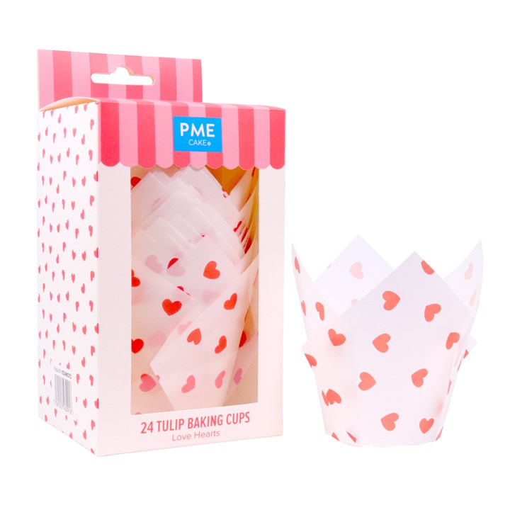 pme Valentines Tulip Muffin Cases - Love Hearts (Pack of 24)