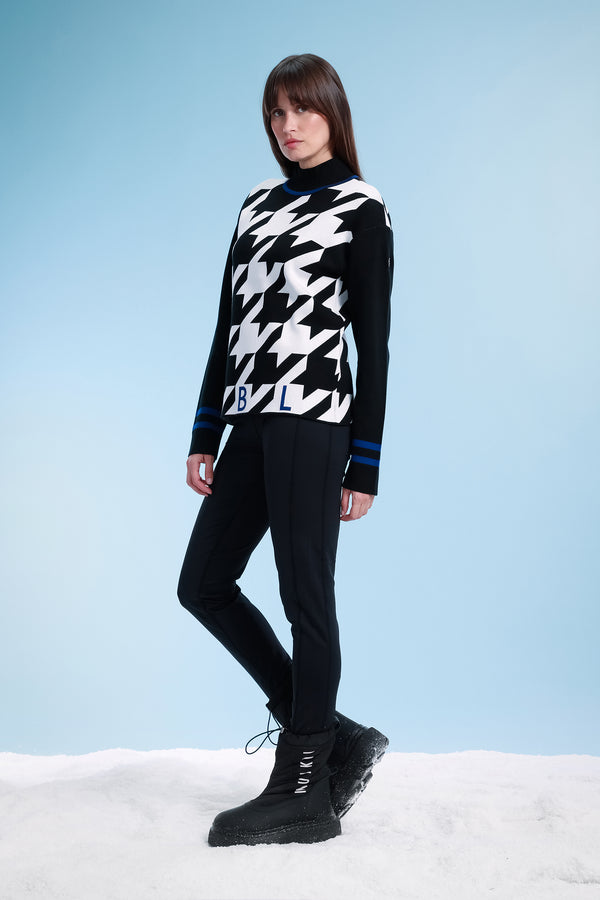 Poivre Blanc Check Turtle Neck Pullover Black/White/Infinity Blue Detailing 3541 – Poivre Blanc - UK