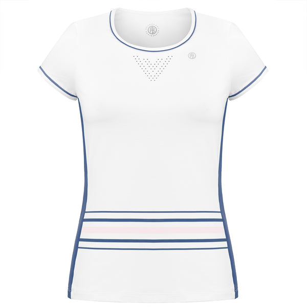 poivre blanc Women's Tennis / Padel Short Sleeved T-Shirt in Horizon White Deep Blu – Poivre Blanc - UK