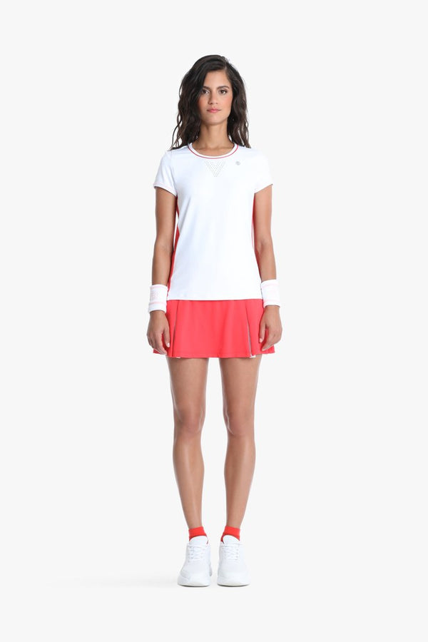 Poivre Blanc Women's Tennis / Padel Short Sleeved T-Shirt In White Spritz Red 4803 – Poivre Blanc - UK