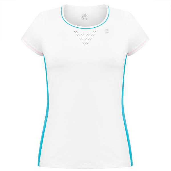 poivre blanc Women's Tennis / Padel Short Sleeved T-Shirt in White / Bora Bora Blue – Poivre Blanc - UK