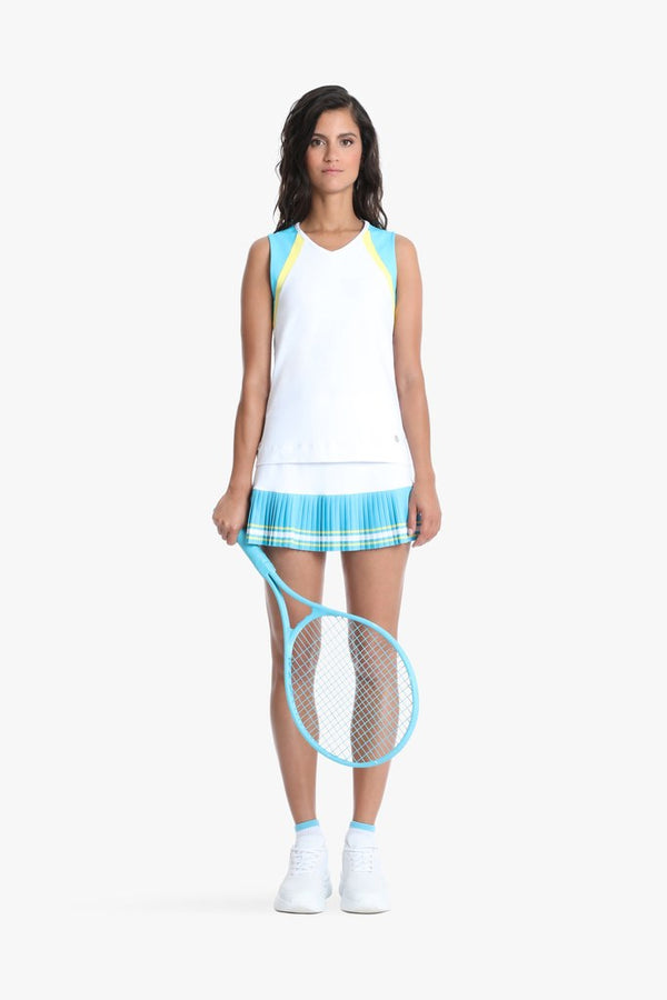 Poivre Blanc Women's White Tennis / Padel Tank Top In White / Bora Bora Blue 4801 – Poivre Blanc - UK