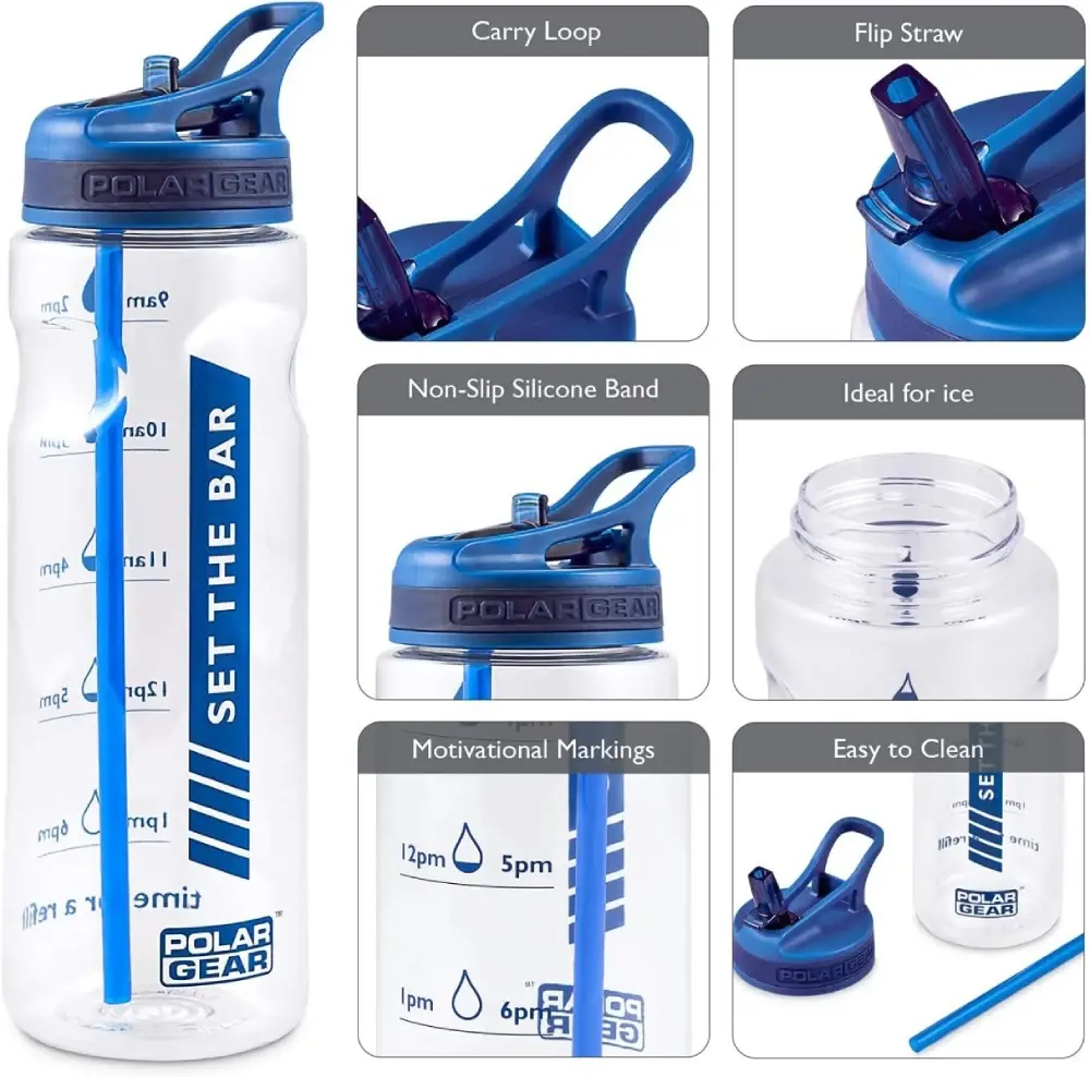 Polar Gear Plastic Water Tracker Bottle - Navy 750ml