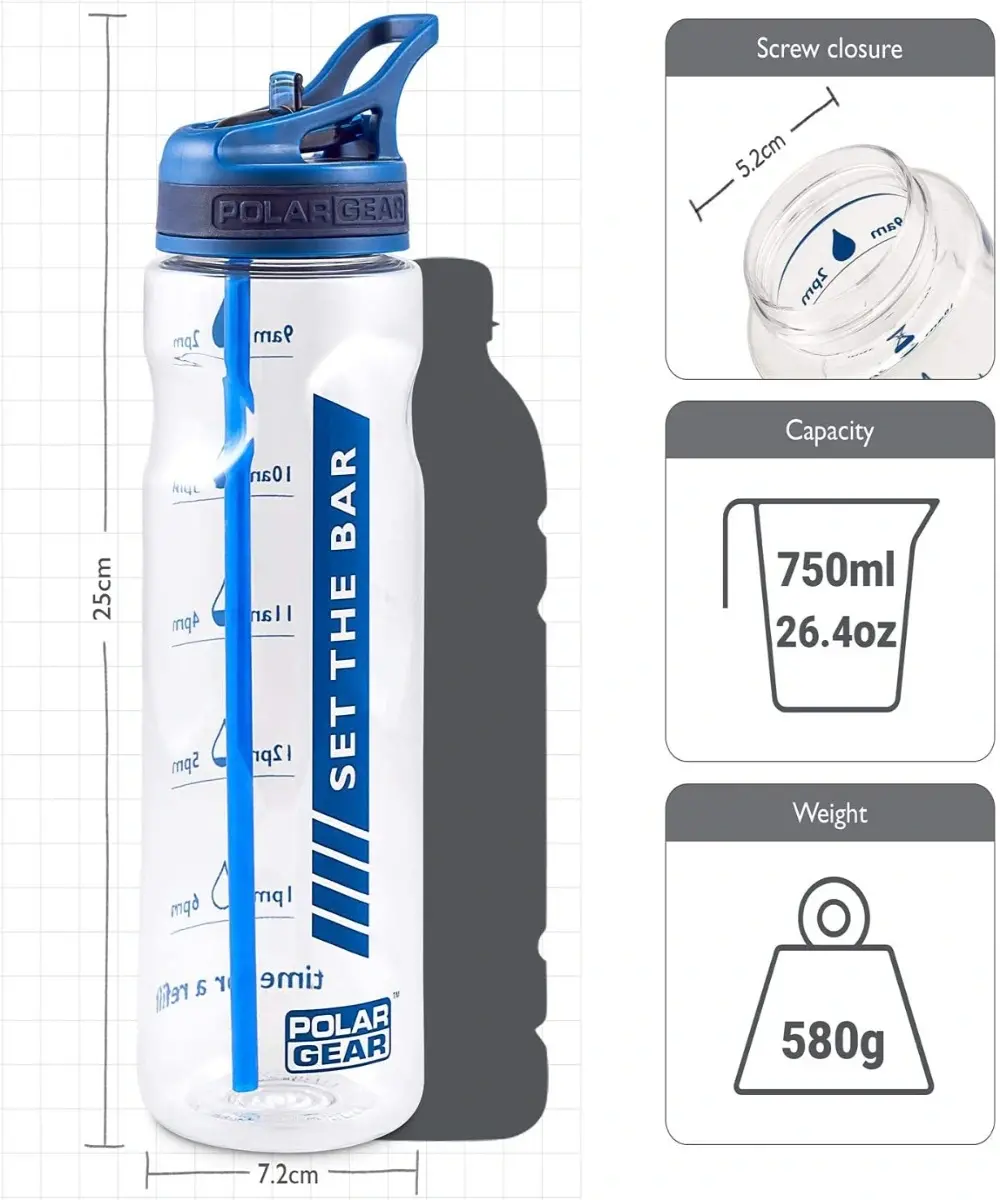 Polar Gear Plastic Water Tracker Bottle - Navy 750ml