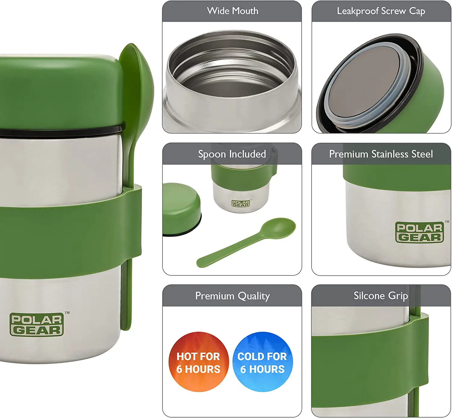 Polar Gear Stainless Steel Food Flask With Spoon -Ideal For Tin Of Soup