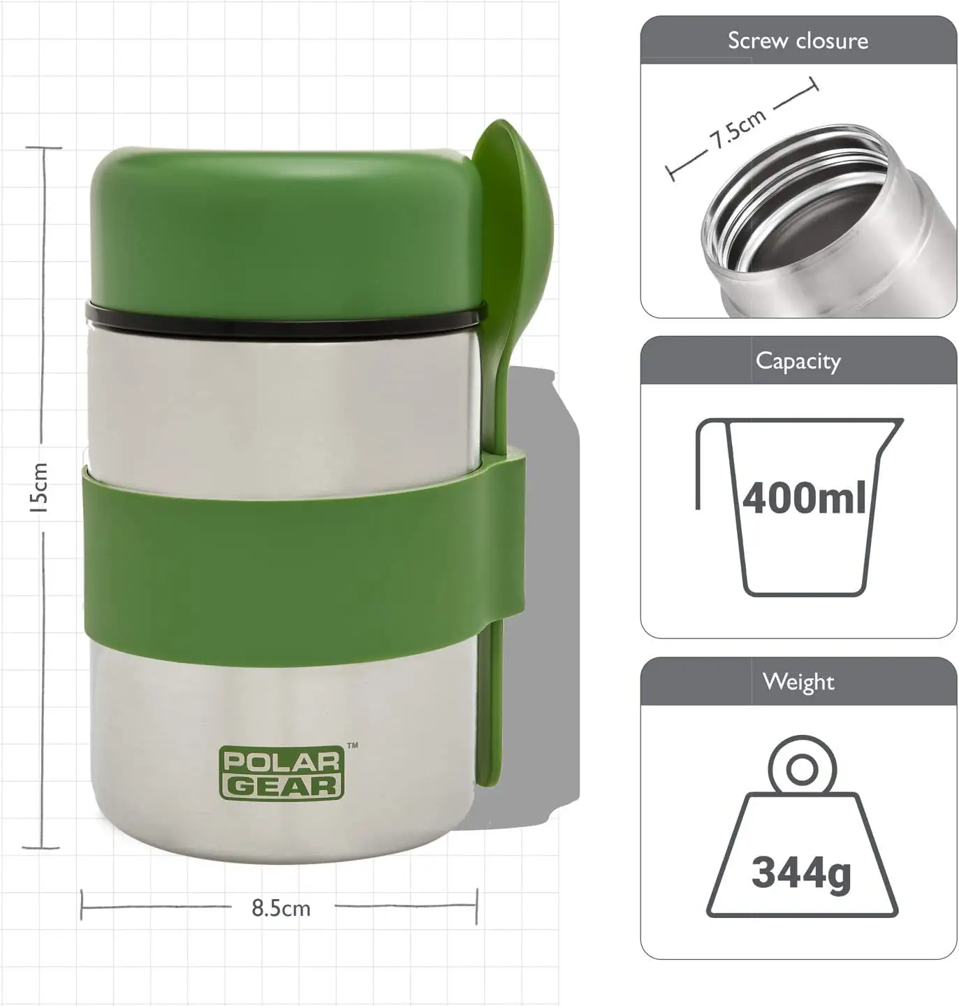 Polar Gear Stainless Steel Food Flask With Spoon -Ideal For Tin Of Soup