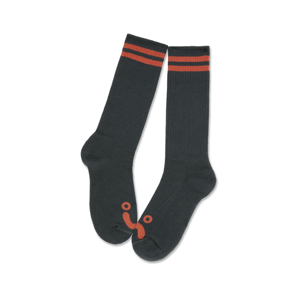 Polar Skate Co. Long Rib Socks | Happy Sad - Graphite / Orange
