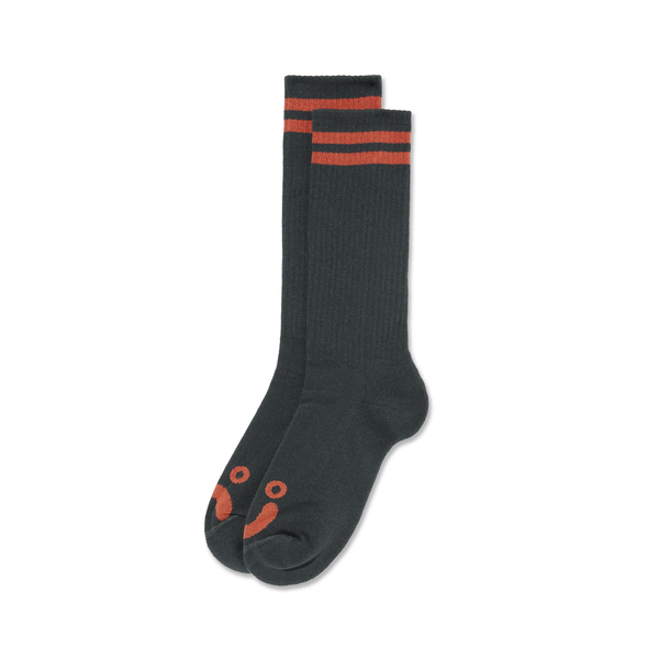 polar skate co. Long Rib Socks | Happy Sad - Graphite / Orange