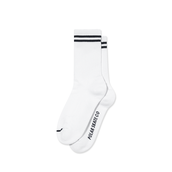 polar skate co. Rib Socks | 2 Stripes - White / Black