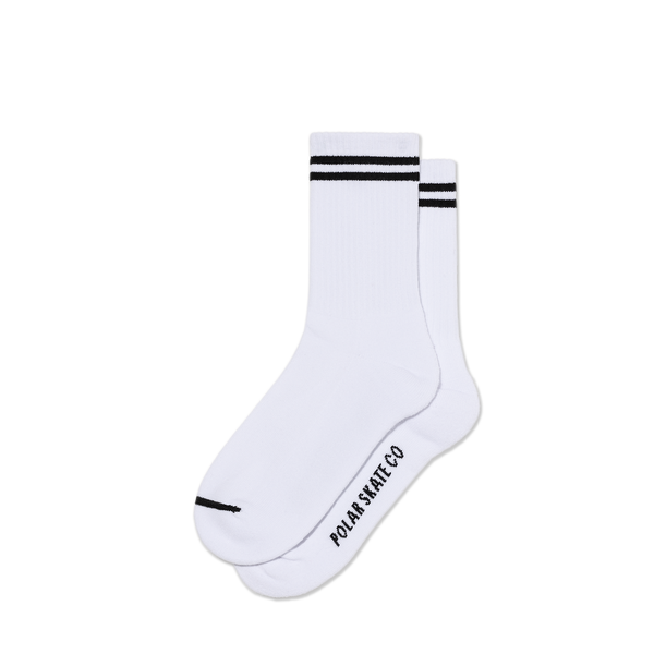 polar skate co. Rib Socks | 2 Stripes - White/Black