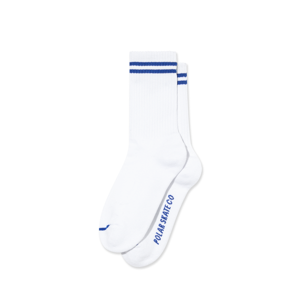 polar skate co. Rib Socks | 2 Stripes - White / Blue