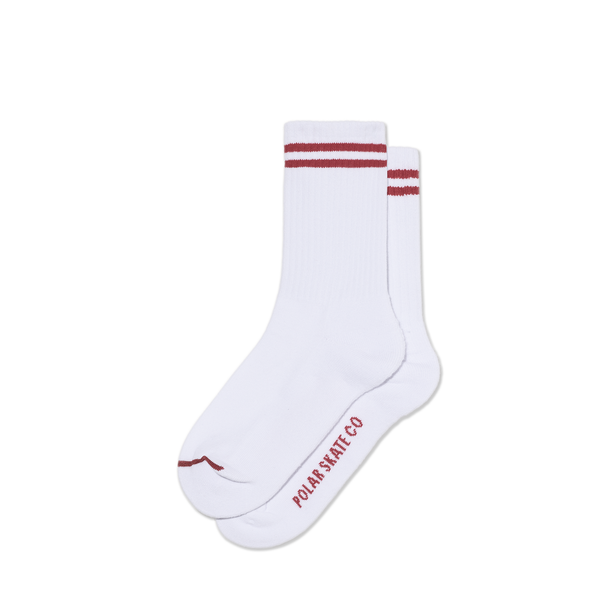 polar skate co. Rib Socks | 2 Stripes - White/Cherry