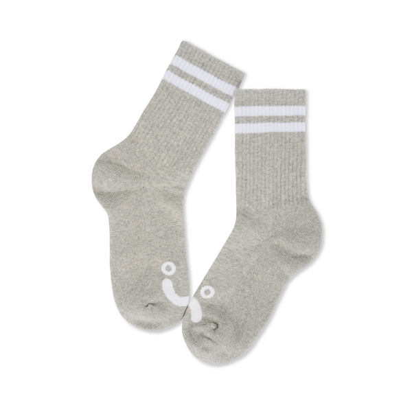 Polar Skate Co. Rib Socks | Happy Sad - Heather Grey