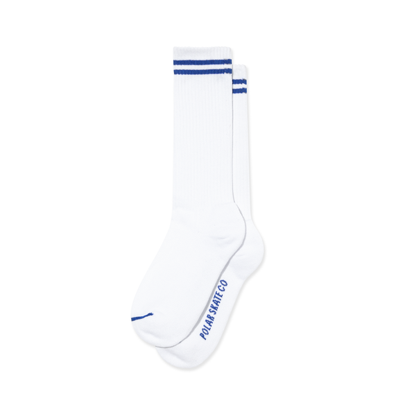 polar skate co. Rib Socks | Long | 2 Stripes - White / Blue