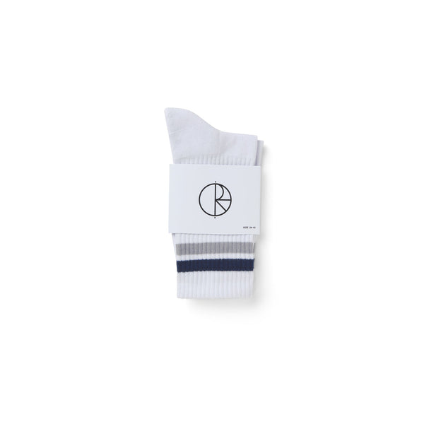 Polar Skate Co. Rib Socks | Stripe - White / Navy / Grey