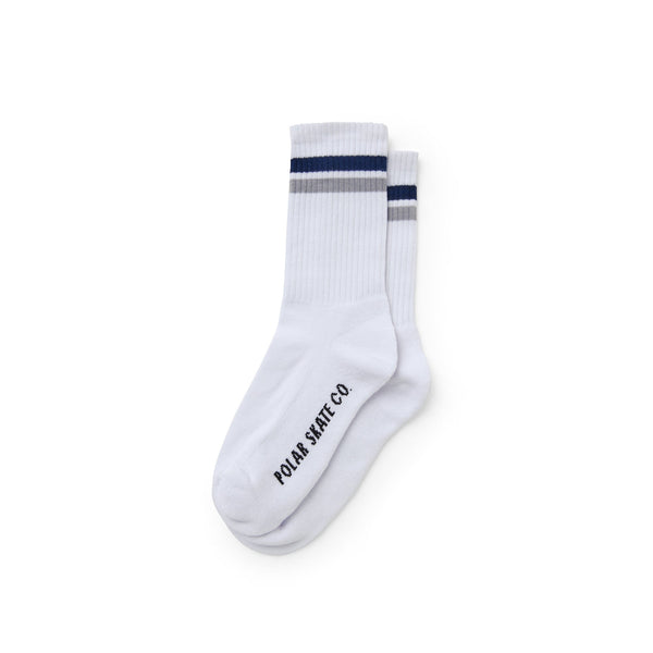 polar skate co. Rib Socks | Stripe - White / Navy / Grey