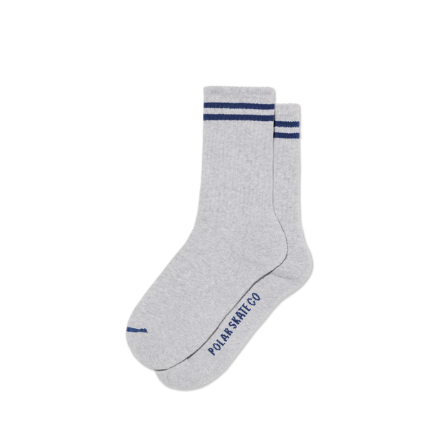 polar skate co. Rib Socks | 2 Stripes - Heather Grey/Blue