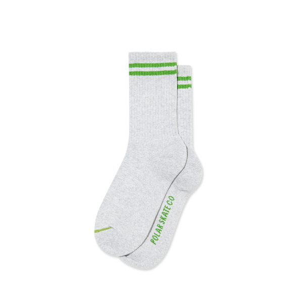 polar skate co. Rib Socks | 2 Stripes - Heather Grey / Green