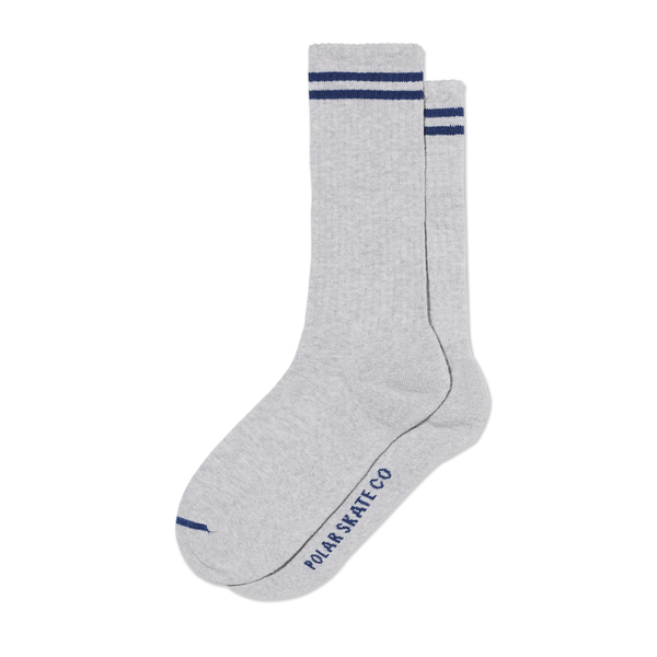 polar skate co. Rib Socks | Long | 2 Stripes - Heather Grey/Blue