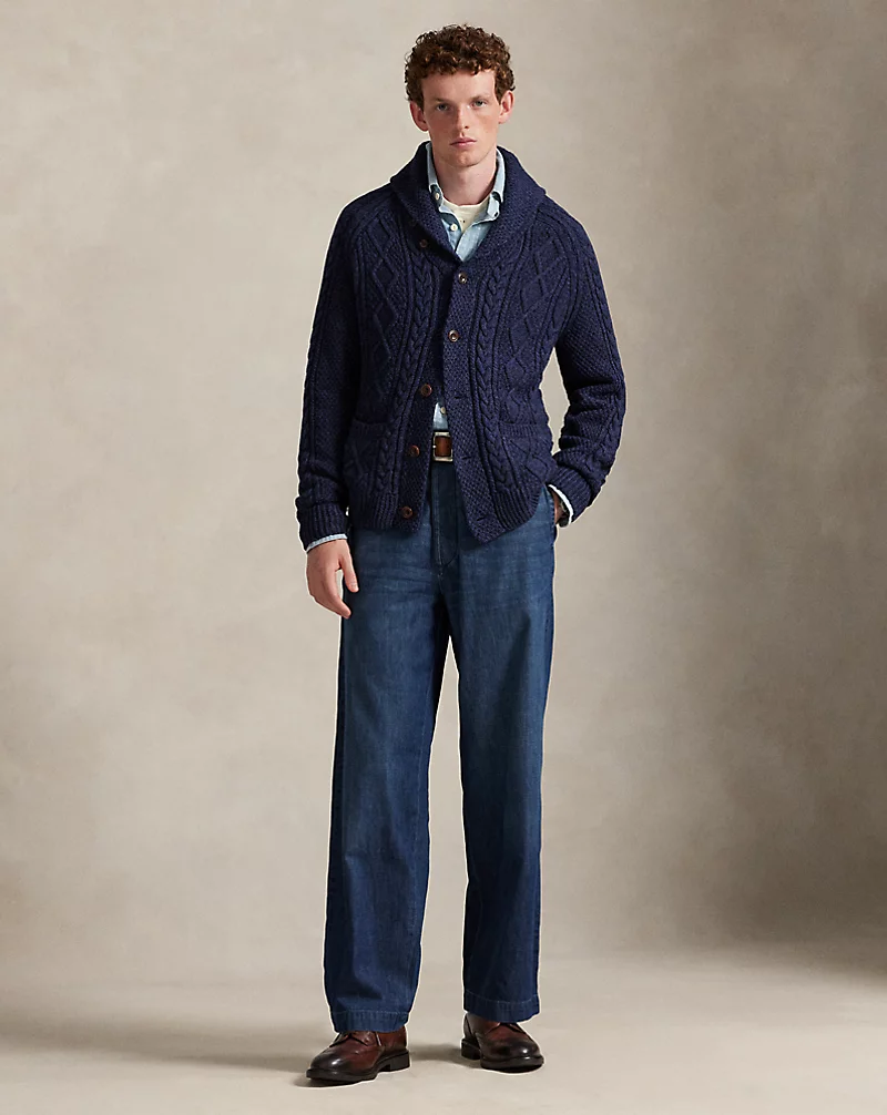 Polo Golf Ralph Lauren Aran-Knit Cotton Shawl-Collar Cardigan