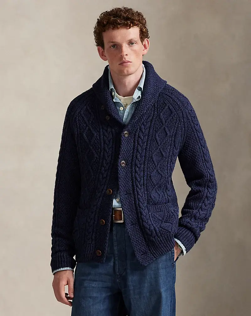 polo golf ralph lauren Aran-Knit Cotton Shawl-Collar Cardigan