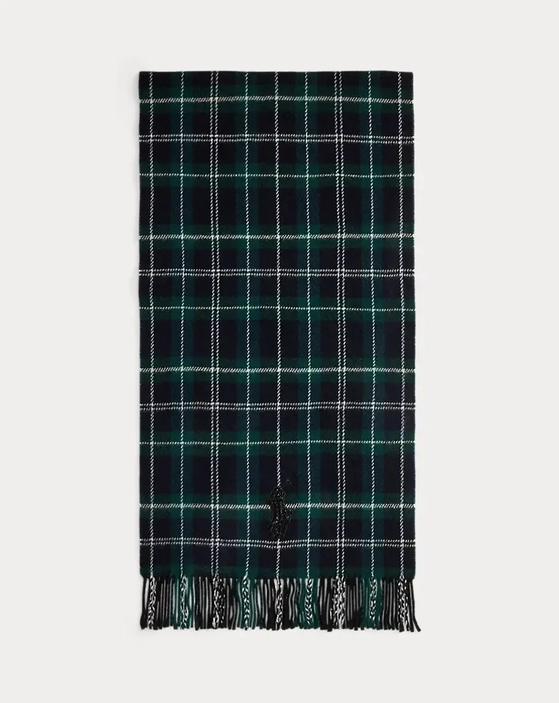Polo Golf Ralph Lauren Beaded Big Pony Plaid Wool Scarf