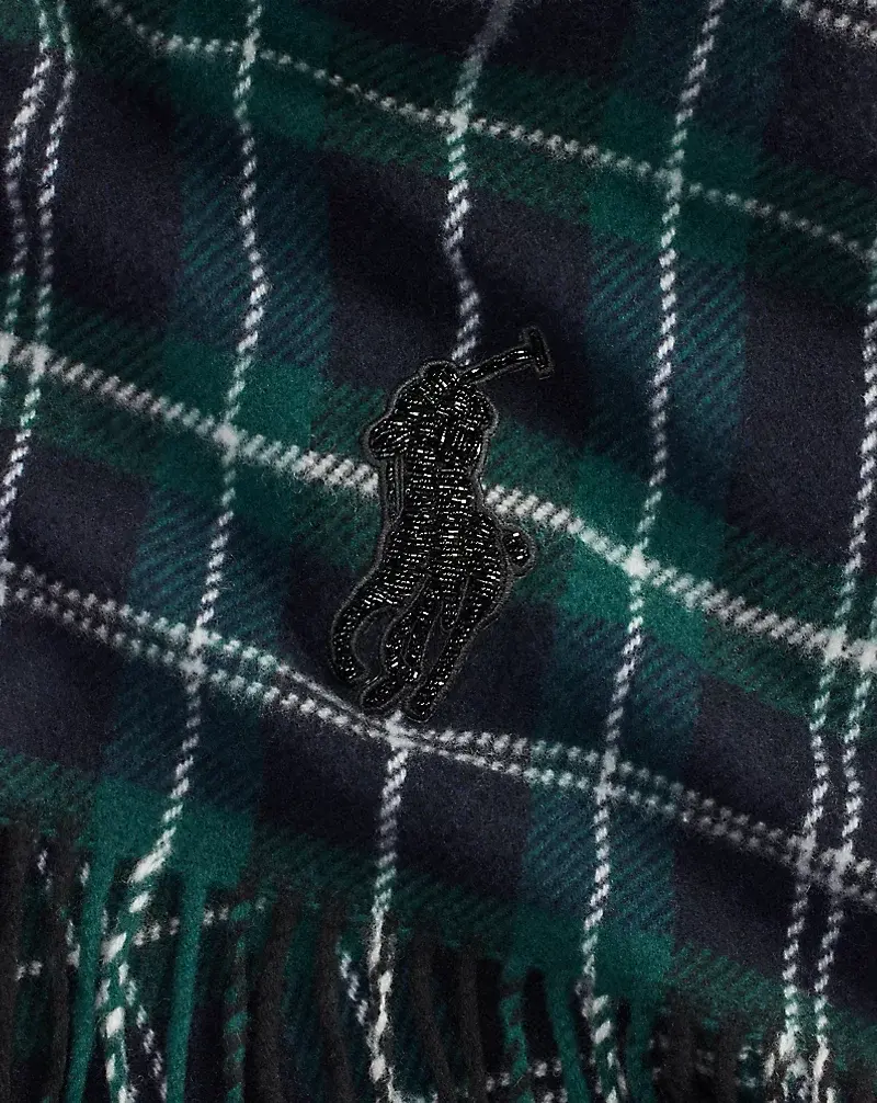 Polo Golf Ralph Lauren Beaded Big Pony Plaid Wool Scarf